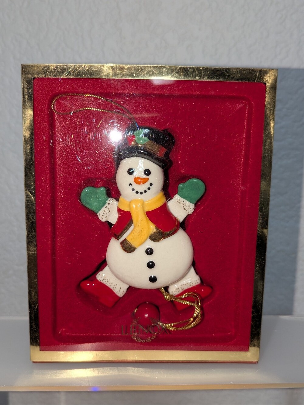 Lenox Fine China Snowman Christmas Ornament Pull Cord Moves Arms & Legs 4" Tall